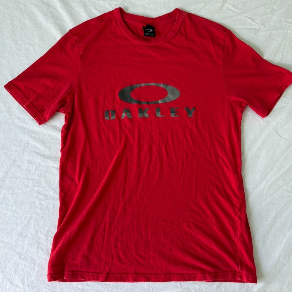 Oakley Mens Red Short Sleeve Crew Neck Regular Fit Comfy O Bark T-Shirt Size XS